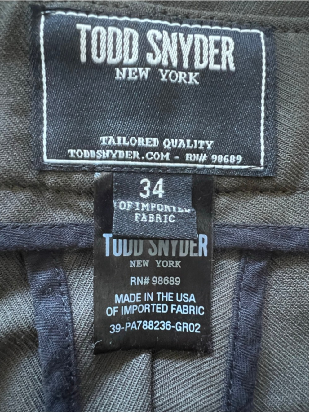 Men's Todd Snyder Dress Pants, Waist 34, Olive Green and Black new! - Picture 6 of 7